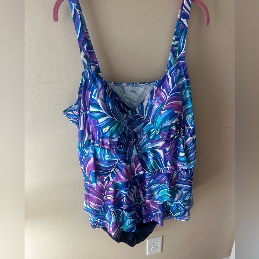 Swim Solutions One-Piece Swimsuit Purple/Blue Women's 24W Tummy Control